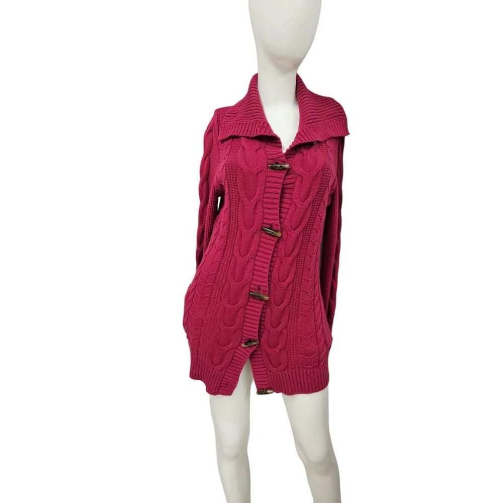 L.l. Bean Fuscia Pink Toggle Cableknit Cardigan Medium